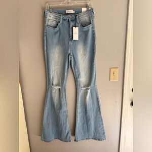 Jelly Jeans High Rise Flare Wide Leg Distressed Light Wash Jeans Womens SZ 11